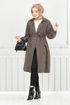 Line Detail Herringbone Coat 211EVO1065-M Pattern 2 Latte - Thumbnail