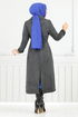 Line Detailed Long Coat 319EVO1065-M Black - Thumbnail