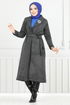 Line Detailed Long Coat 319EVO1065-M Black - Thumbnail