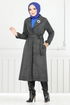 Line Detailed Long Coat 319EVO1065-M Black - Thumbnail