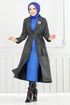 Line Detailed Long Coat 319EVO1065-M Black - Thumbnail