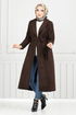 Line Detailed Long Coat 319EVO1065-M Coffee - Thumbnail