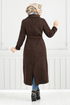 Line Detailed Long Coat 319EVO1065-M Coffee - Thumbnail