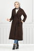 Line Detailed Long Coat 319EVO1065-M Coffee - Thumbnail