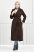 Line Detailed Long Coat 319EVO1065-M Coffee - Thumbnail