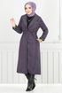 Line Detailed Long Coat 319EVO1065-M Dark Lilac - Thumbnail