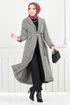 Line Detailed Long Coat 319EVO1065-M Ecru - Thumbnail