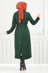 Line Detailed Long Coat 319EVO1065-M Emerald - Thumbnail