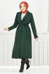 Line Detailed Long Coat 319EVO1065-M Emerald - Thumbnail