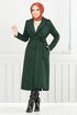 Line Detailed Long Coat 319EVO1065-M Emerald - Thumbnail