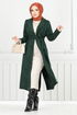 Line Detailed Long Coat 319EVO1065-M Emerald - Thumbnail