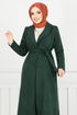 Line Detailed Long Coat 319EVO1065-M Emerald - Thumbnail