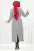 Line Detailed Long Coat 319EVO1065-M Grey - Thumbnail