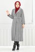 Line Detailed Long Coat 319EVO1065-M Grey - Thumbnail