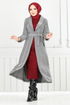 Line Detailed Long Coat 319EVO1065-M Grey - Thumbnail