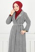 Line Detailed Long Coat 319EVO1065-M Grey - Thumbnail