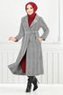 Line Detailed Long Coat 319EVO1065-M Grey - Thumbnail