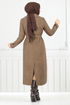 Line Detailed Long Coat 319EVO1065-M Latte - Thumbnail