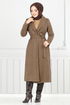 Line Detailed Long Coat 319EVO1065-M Latte - Thumbnail