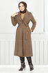 Line Detailed Long Coat 319EVO1065-M Latte - Thumbnail