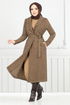 Line Detailed Long Coat 319EVO1065-M Latte - Thumbnail