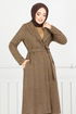 Line Detailed Long Coat 319EVO1065-M Latte - Thumbnail