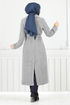 Line Detailed Long Coat 319EVO1065-M Open Grey - Thumbnail