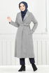 Line Detailed Long Coat 319EVO1065-M Open Grey - Thumbnail