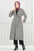 Line Detailed Long Coat 319EVO1065-M Stone - Thumbnail