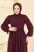 Manşeti Bağcıklı Abiye Elbise 6217BSK463-MS Bordo - Thumbnail