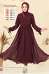 Manşeti Bağcıklı Abiye Elbise 6217BSK463-MS Bordo - Thumbnail