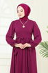 Manşeti Bağcıklı Abiye Elbise 6217BSK463-MS Fuşya - Thumbnail