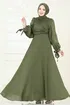 Manşeti Bağcıklı Organze Abiye 6220BSK463-MS Haki - Thumbnail