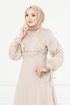 Manşeti Bağcıklı Organze Abiye 6220BSK463-MS Taş - Thumbnail