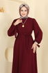 Manşeti Bağcıklı Tesettür Elbise 7121BG354-MS Bordo - Thumbnail