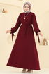 Manşeti Bağcıklı Tesettür Elbise 7121BG354-MS Bordo - Thumbnail