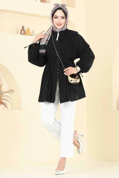 K.T.R. - Manşeti Bağcıklı Tunik 3058KTR750-MS Siyah