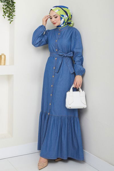 M.T.S. - Manşeti Lastikli Kot Elbise 25022MTS1094-MS Kot