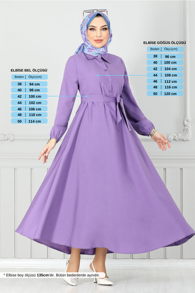 MRV M.S.S. - Manşeti Lastikli Terikoton Elbise 333MSS941-M Koyu Lila