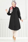 A.S.N. - Manşeti Lastikli Tesettür Tunik 282ASN888-MS Siyah