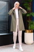 Mit Reißverschluss Cardigan Offen Khaki TFS3556 - Thumbnail