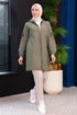 Mit Reißverschluss Cardigan Offen Khaki TFS3556 - Thumbnail