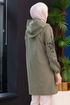 Mit Reißverschluss Cardigan Offen Khaki TFS3556 - Thumbnail