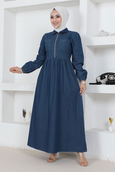 Modamihram - Mobile Detail Jeans Kleid Dunkel Jeans MIH19118