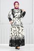 Moitié Boutonné À Motifs Robe 0208ASN936-M Noir - Thumbnail