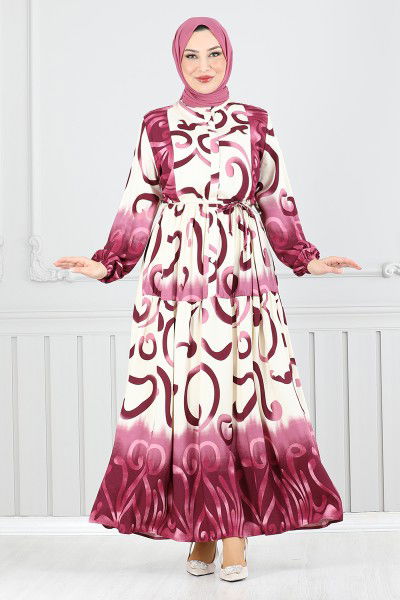 MRV A.S.N. - Moitié Boutonné À Motifs Robe 0208ASN936-M Sombre Rosier Kourous