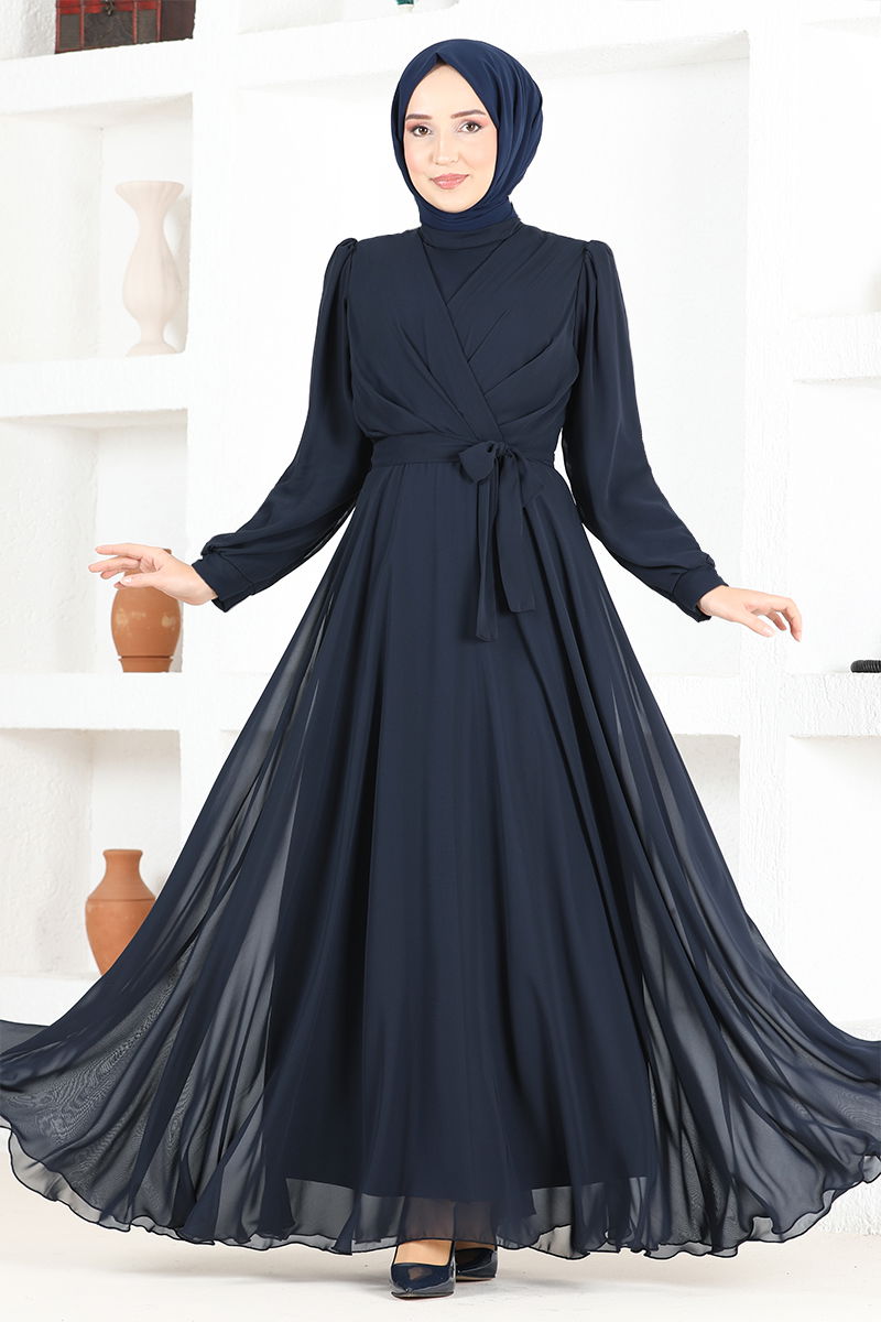 Mousseline Robe de soiree FIN5525 Bleu marine