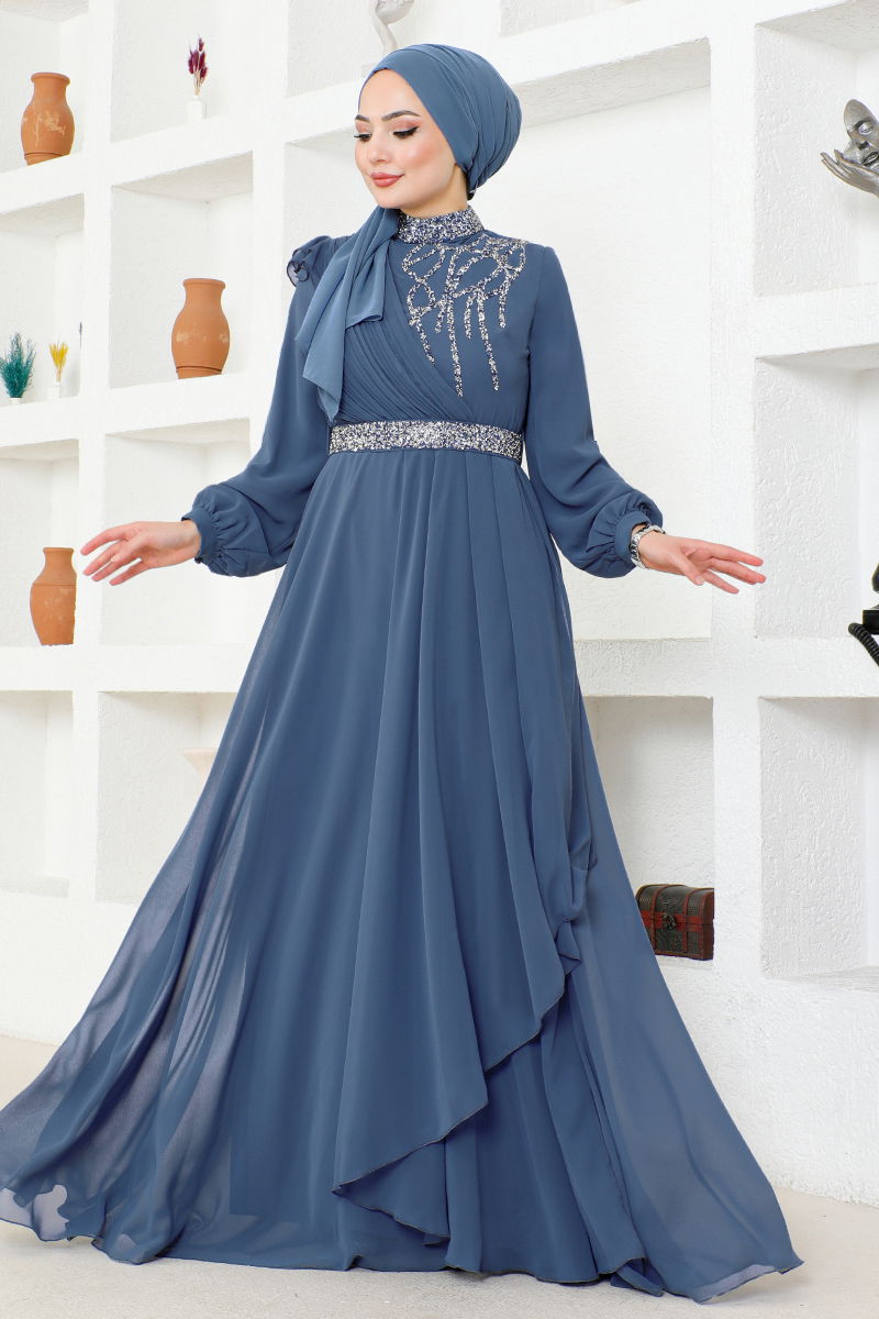 Mousseline Robe de soiree Bleu