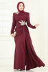 Nakış Detay Abiye Elbise ASM2810-MS Bordo - Thumbnail