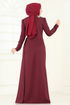 Nakış Detay Abiye Elbise ASM2810-MS Bordo - Thumbnail